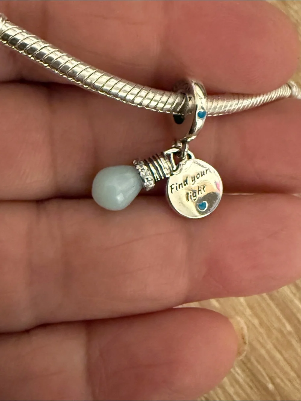 Pandora Silver 'Find Your Light' Charm with Pale Blue Teardrop Accent